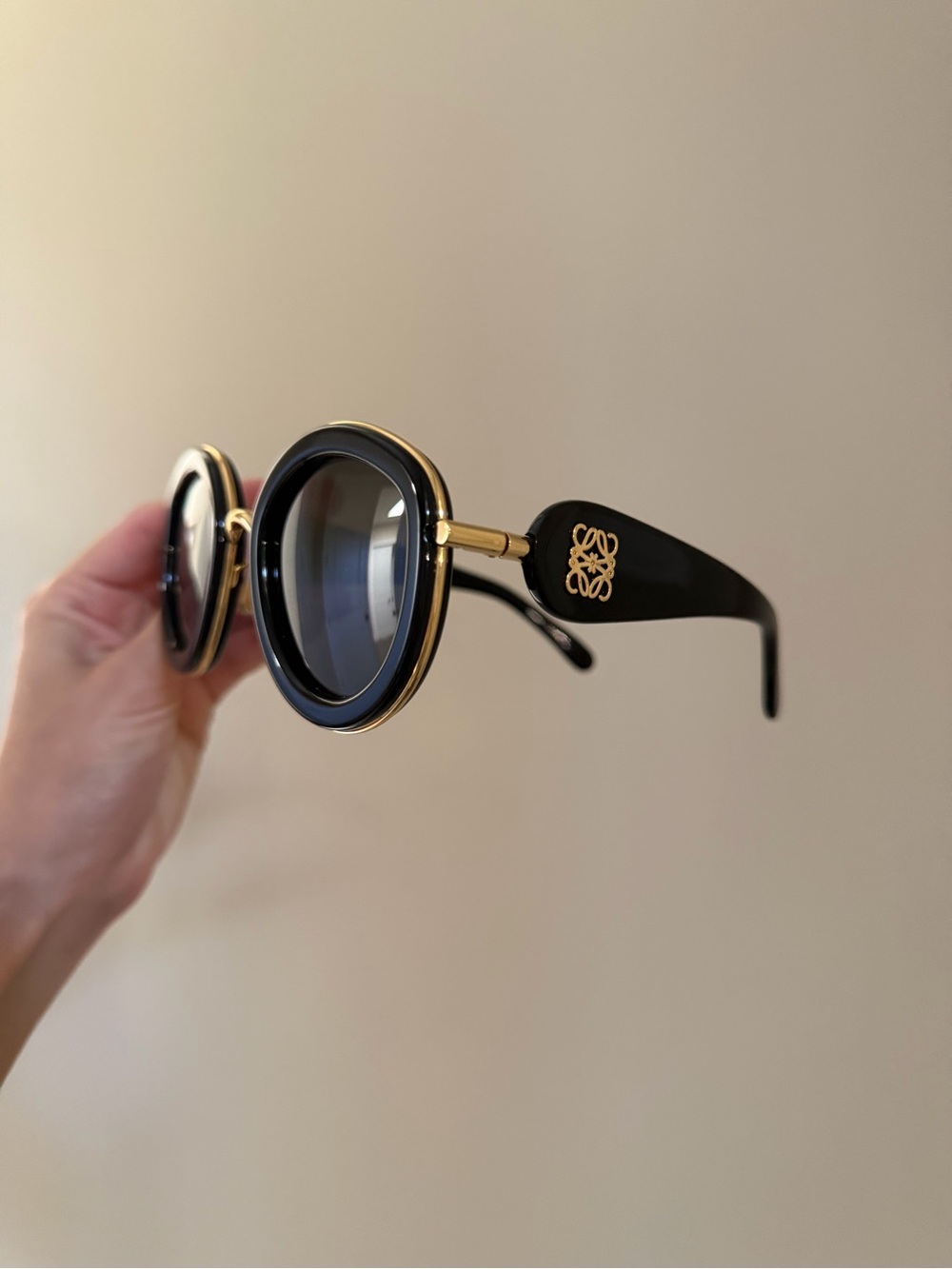 Loewe Black & Gold Round Acetate Sunglasses